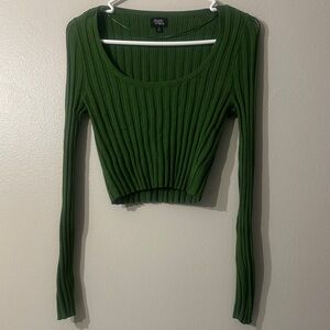 Beverly and Beck Green Ribbed Scoop Neck Cropped Sweater Sz S